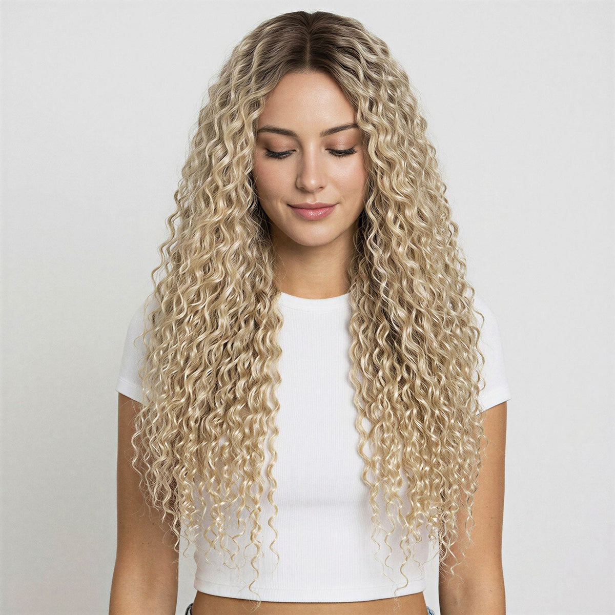 Weft Curly Hair Extensions 3B #18a/1001 Ash Blonde Mix