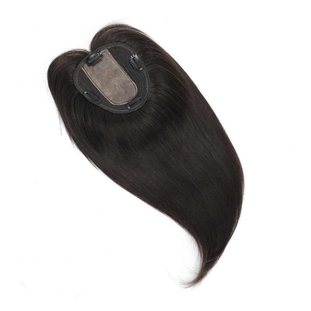 Human Hair Topper with Bangs #1c Midnight Brown