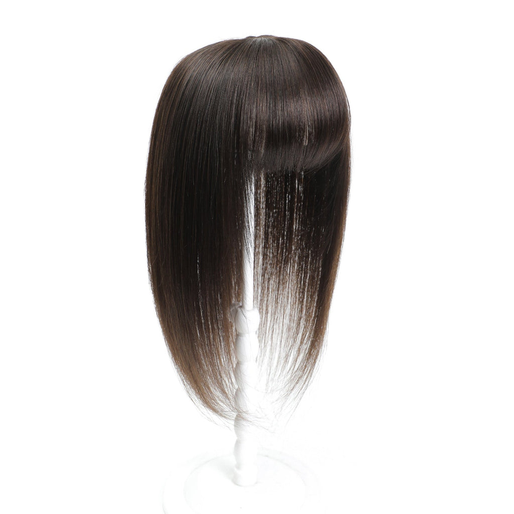 Human Hair Topper with Bangs #1c Midnight Brown
