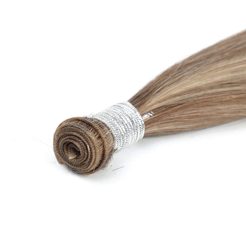 Genius Weft Hair Extensions  #8/22 Cinnamon Brown and Sandy Blonde Highlights