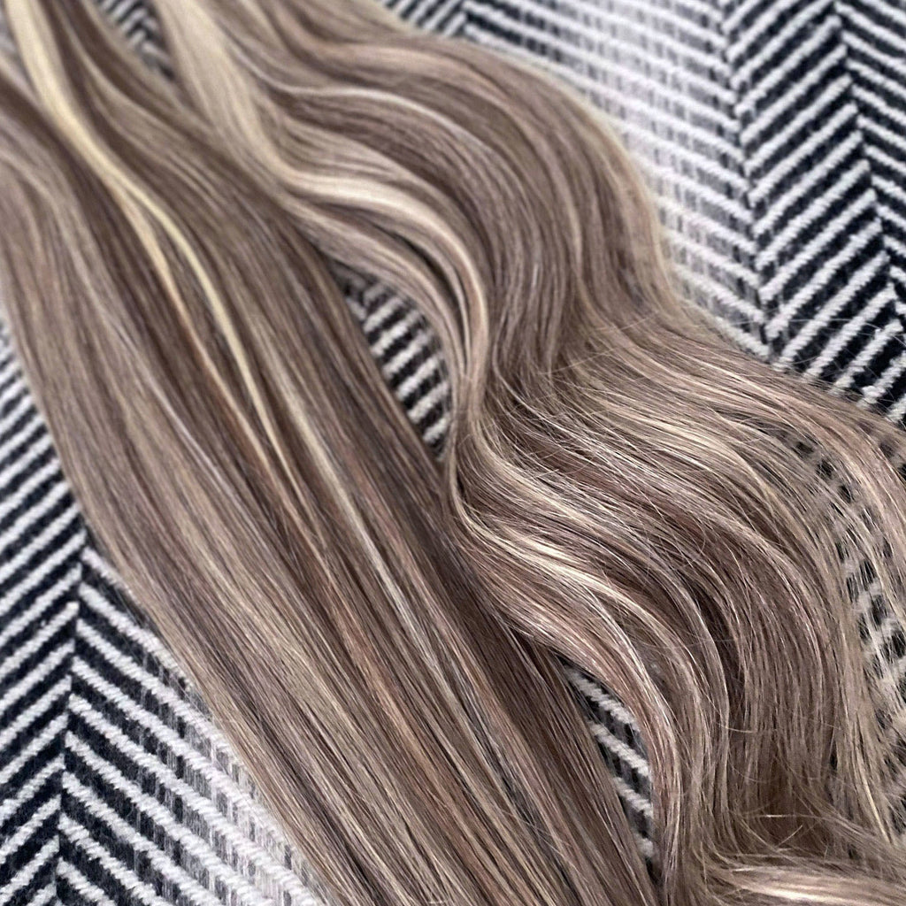 Genius Weft Hair Extensions   #8a/8a/1001 Ash Brown and Pearl Blonde Balayage