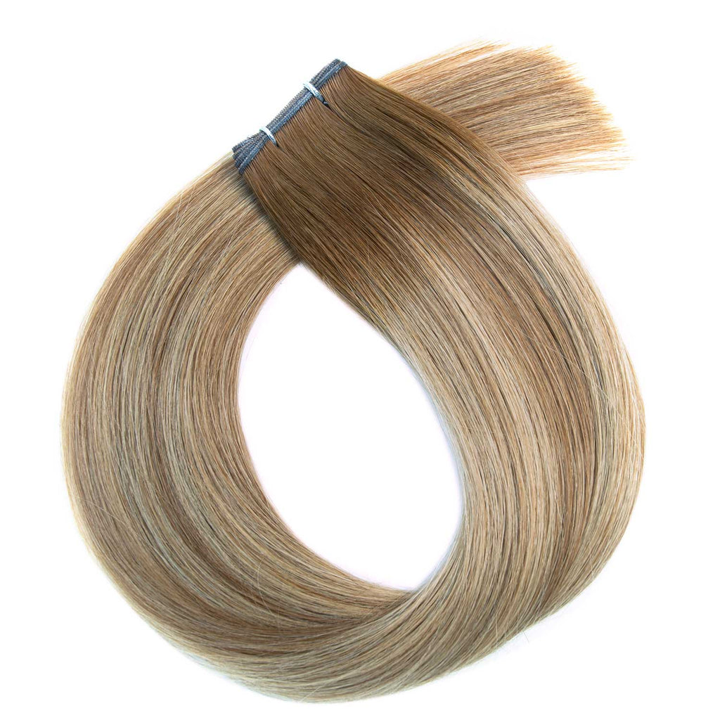 Russian Micro Weft Hair Extensions #6a/6/22 Light Medium, Cool Brown & Sandy Blonde Balayage Double Drawn Genius